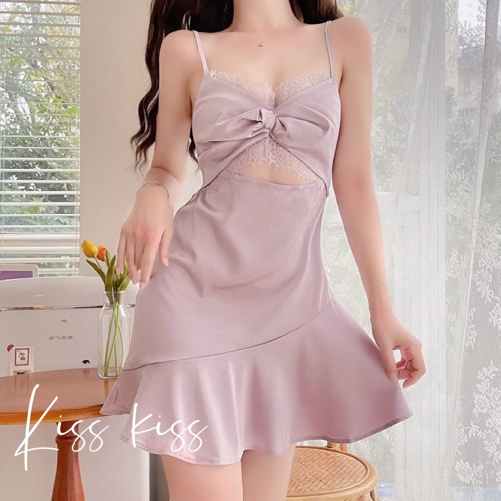 Misty Ziwei * Đầm Ngủ Lụa Phối Ren Gợi Cảm Cá Tính Cho Nữ