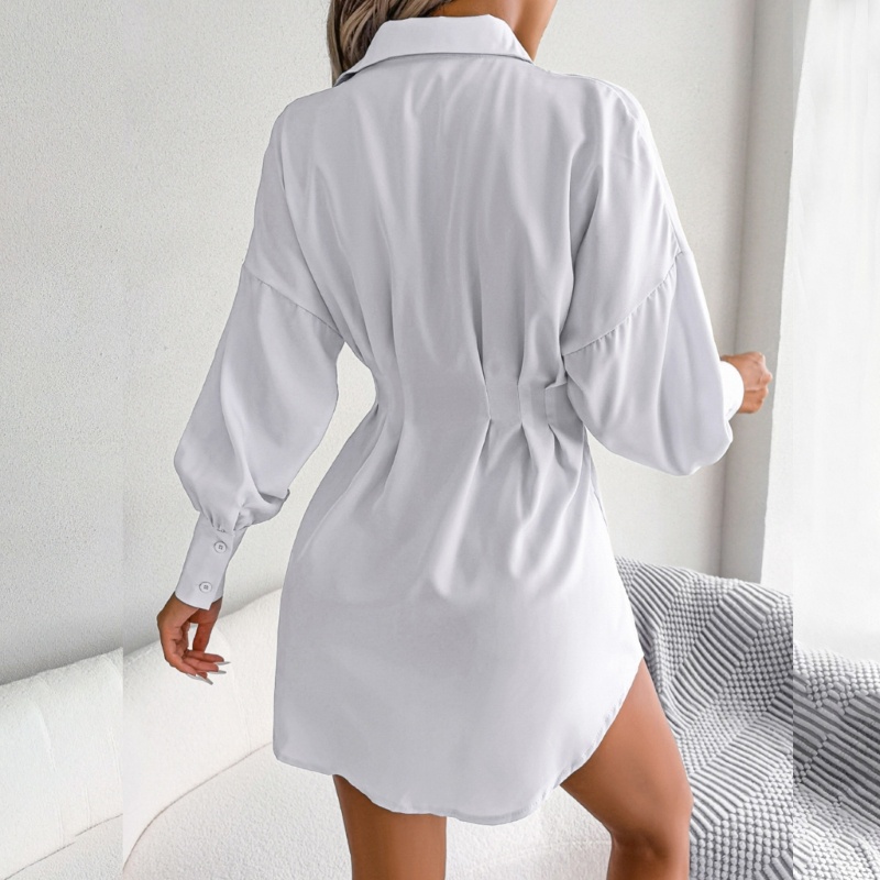 Đầm Sơ Mi Tay Dài Cổ Bẻ Chiết Eo Cao Thời Trang Dự Tiệc Cưới Sang Trọng Cho Nữ