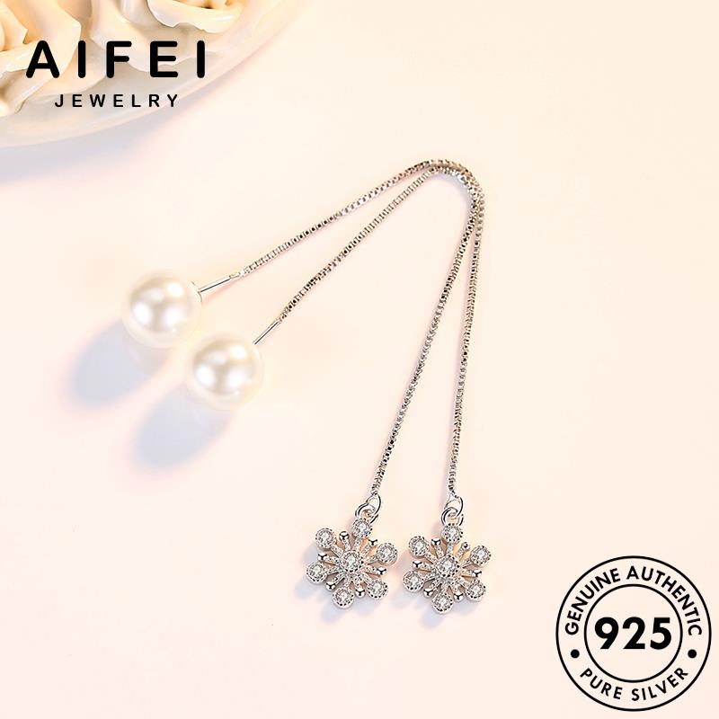 AIFEI JEWELRY Thời hàn ngọc xỏ khuyên nữ bông thật quốc tua bạc tròn trai bông 925 sức bản kiện tính tai thời vành nguyên phụ tuyết cá trang E663