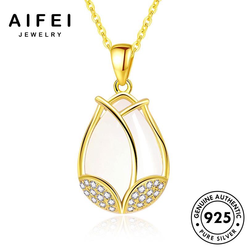AIFEI JEWELRY vòng ngọc trang sức 925 nguyên bản dây trang thời chuyền bạc thời hoa hàn cổ kiện tulip nữ vàng quốc phụ thật N197