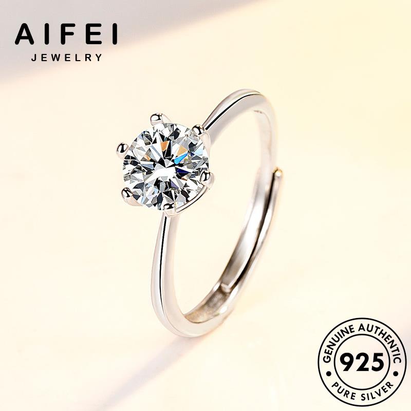 AIFEI JEWELRY sức kiện sáu kim hàn nguyên đơn nữ giản nhẫn thật móng quốc thời 925 phụ trang bạc cương bản moissanite R127