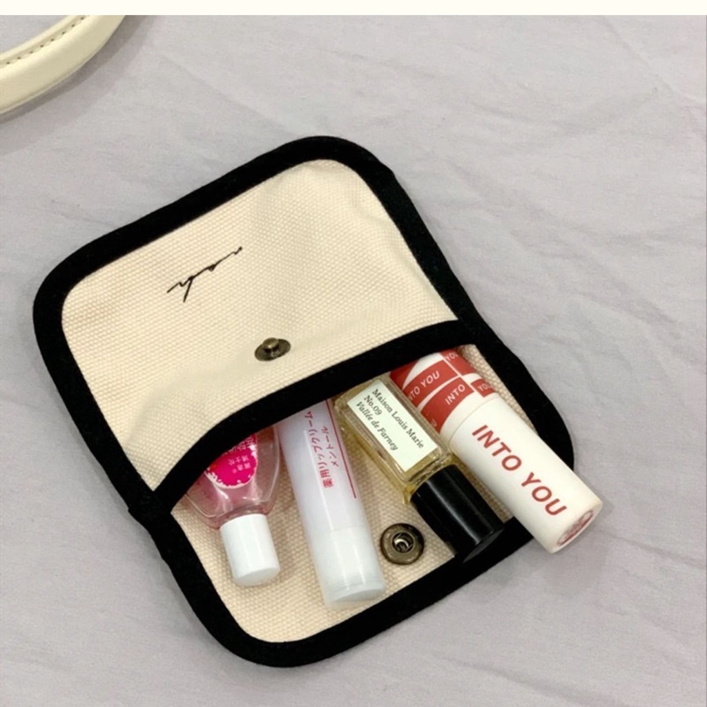Ví Đựng Tiền Xu / Mỹ Phẩm mini Bằng Vải Canvas Kiểu Nhật Hàn Đơn Giản Xinh Xắn Giá Đỡ