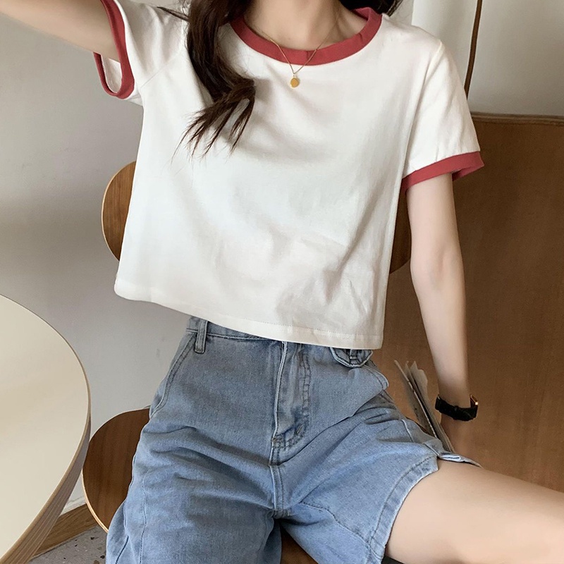IELGY  Áo Thun Ngắn Tay Màu Sắc Ngọt Ngào Dễ Phối Đồ Phong Cách Hàn Quốc Cho Nữ