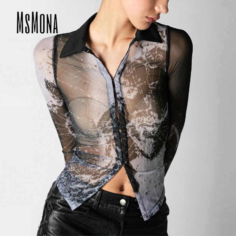 Áo Sơ Mi Tay Dài Cổ Bẻ In Họa Tiết Thời Trang Punk 2023 Cho Nữ