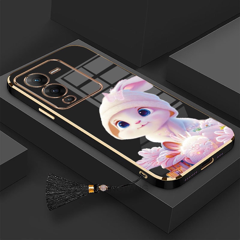 ốp lưng vivo v25 Ốp Điện Thoại Tpu Dẻo Mạ Màu Gradient In Hình Thỏ Kèm Dây Đeo Cho vivo v25