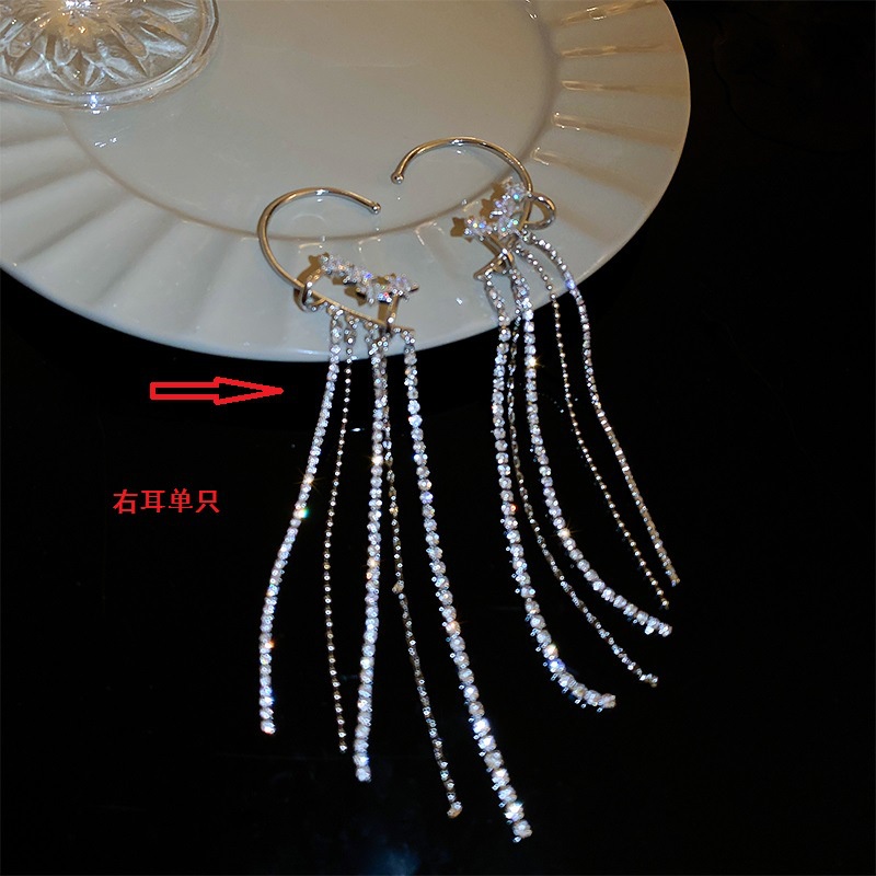 Bông Tai Dáng Dài Đính Đá Zircon Hình Ngôi Sao Lấp Lánh Thời Trang Dự Tiệc Cho Nữ