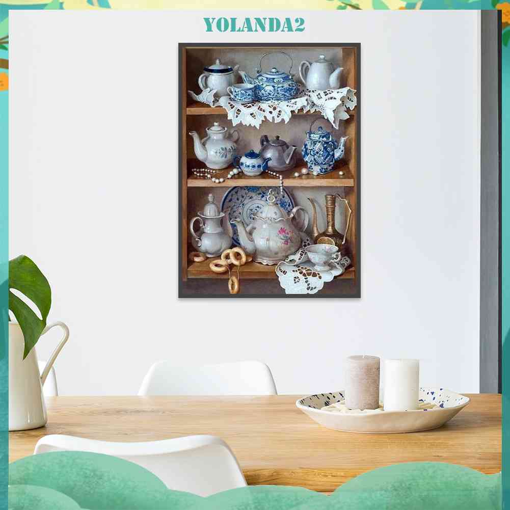 Tranh Đính Đá Kim Cương Toàn Bộ 5D DIY Hình Vẽ Ấm Trà