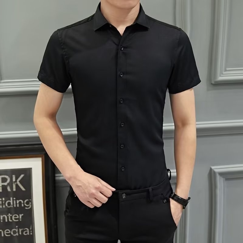 Áo Sơ Mi Tay Ngắn Màu Trơn Phong Cách Hàn Quốc Thời Trang Mùa Hè Cho Nam