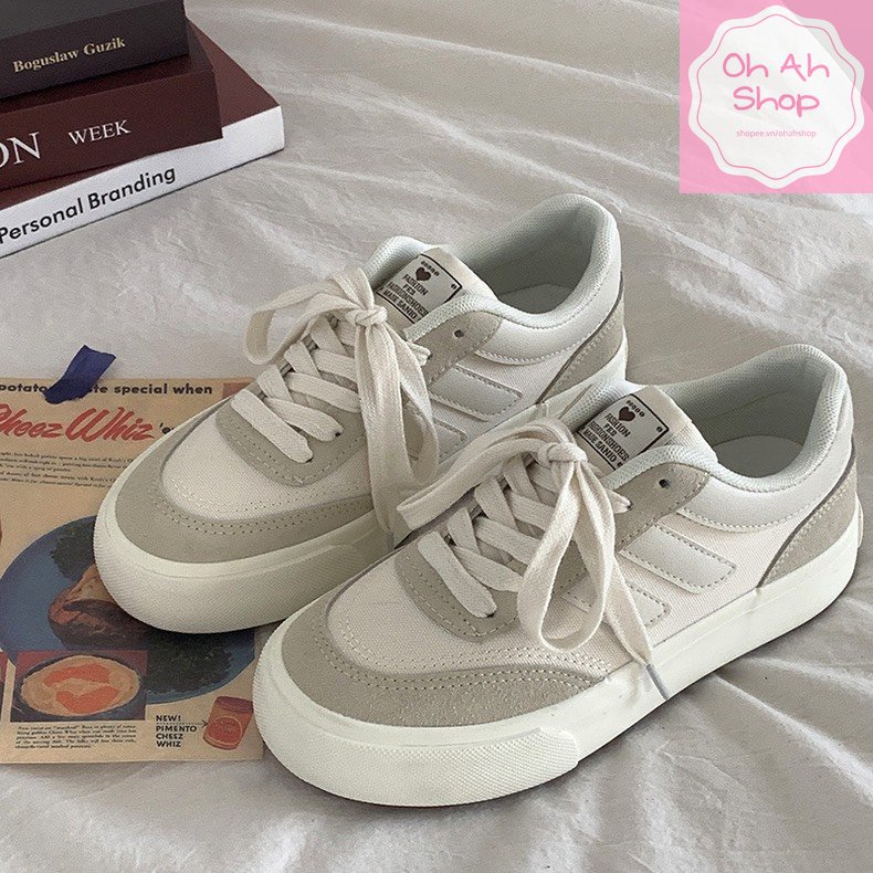 🍓  Giày Nữ Đi Học Giày Vải Canvas Phối Da Lộn Màu Xám Hàng Loại 1  ohahshop