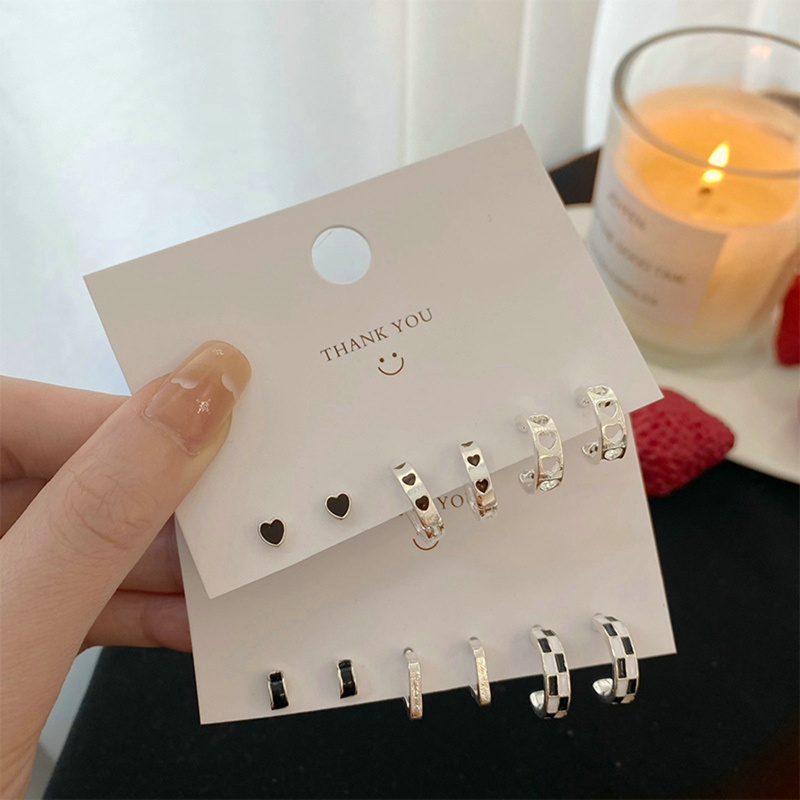 Đôi Bông Tai Hình Trái Tim Màu Đen / Bạc Thời Trang Dành Cho Nữ Y2K dreamdiary