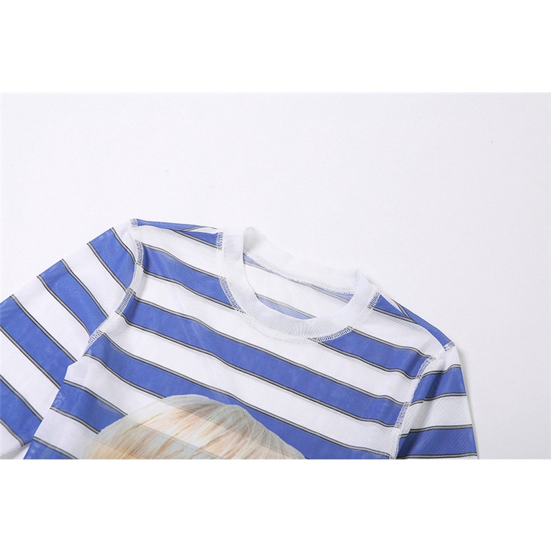 DUNEA Áo Thun Lưới Mùa Hè In Họa Tiết Sọc Ngang Cho Nữ