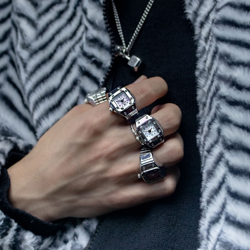 Nhẫn Đồng Hồ Quartz Co Giãn Phong Cách Punk Cổ Điển Mẫu Mới 2023 Dành Cho Nam Nữ