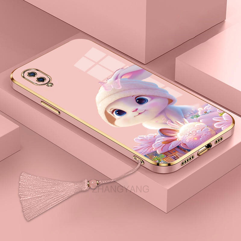 ốp lưng vivo y91c y1s y93 v11 Ốp Điện Thoại Tpu Dẻo Mạ Màu Gradient In Hình Thỏ Kèm Dây Đeo Cho vivo y91c y1s y93 v11