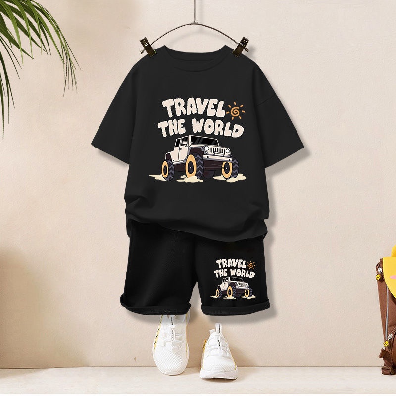 Bộ Áo Thun Cotton Tay Ngắn Và Quần Lửng Thời Trang Mùa Hè Phong Cách Mới Dành Cho Bé Trai Bé Gái