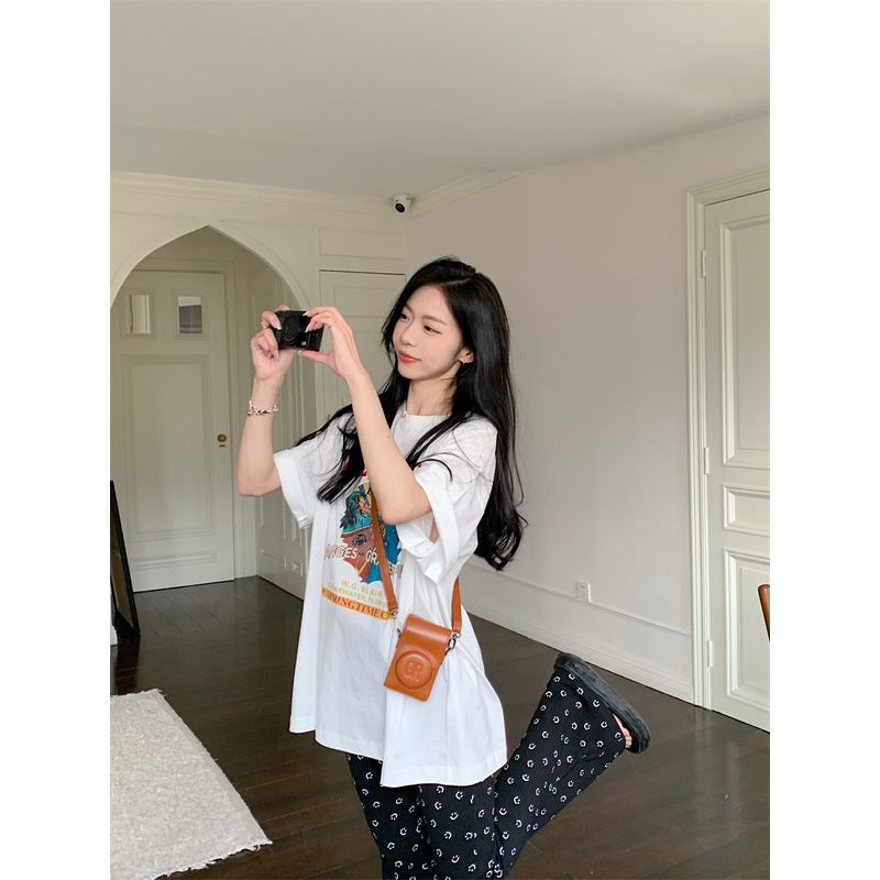 Áo Thun Tay Ngắn Dáng Rộng In Họa Tiết Vintage Thời Trang Mùa Hè Cho Nữ