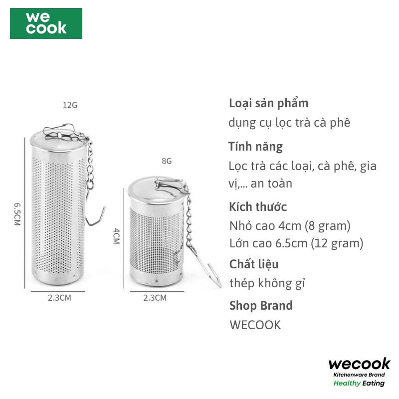 Lưới lọc trà Inox 304 hình trụ lướicó dây treo WECOOK lọc pha trà, gia vị hầm tiện dụng