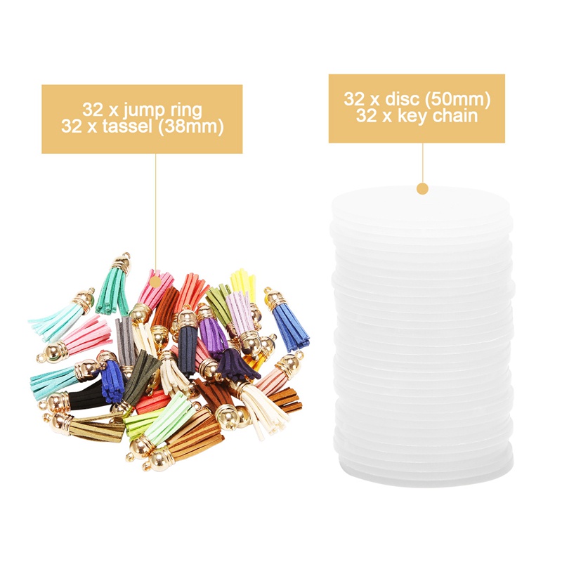 Set 128 Móc Khóa Tròn 2 Inch Bằng Acrylic Phối Tua Rua DIY