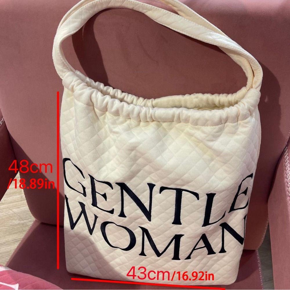Gentlewoman Túi Vải Đeo Vai Dây Rút In Họa Tiết Lưới Hình Thoi / Chữ GM Dễ Thương Thời Trang Thái Lan Cho Nữ