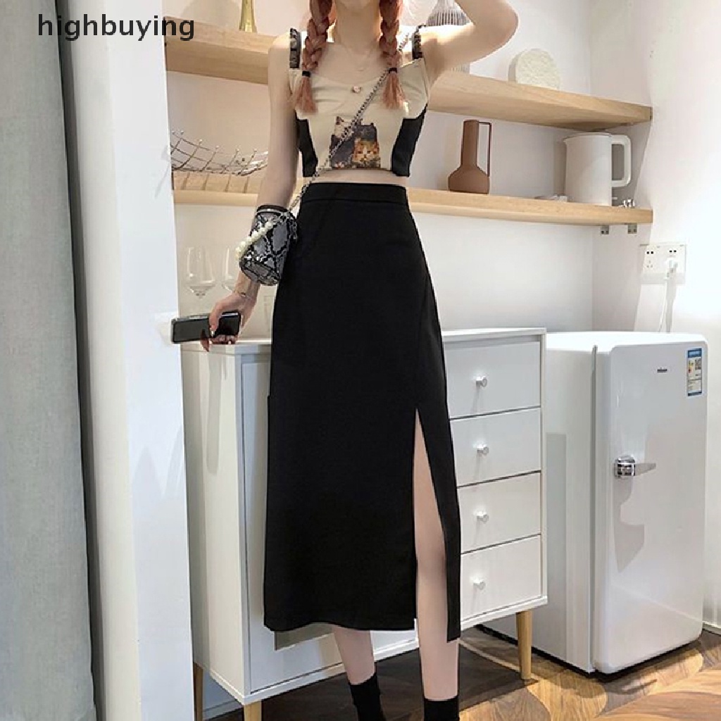 Chân Váy Midi Chữ A Lưng Cao Màu Đen Phong Cách Vintage Thanh Lịch Cho Nữ