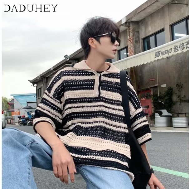 DaDuHey Men's and Women's Pullover Loose and Lazy Style Retro Soft Glutinous Sweater Top Rainbow Striped Sweater