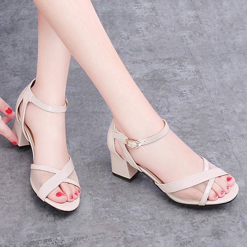 Giày SanDal Gót Vuông Nữ Quai Phối Lưới Cao Cấp - CG364