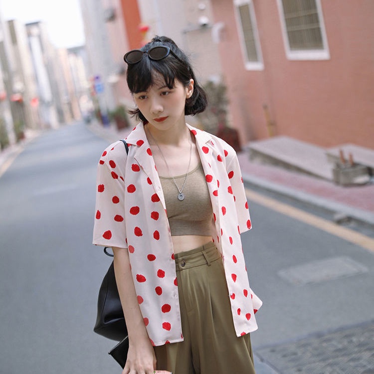 Áo Sơ Mi Tay Ngắn Dáng Rộng In Họa Tiết Vintage Thời Trang Mùa Hè Cho Nữ