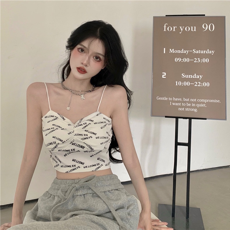 Áo Thể Thao Hai Dây Có Mút Đệm Ngực Hở Lưng In Chữ Quyến Rũ Thời Trang Mùa Hè Cho Nữ