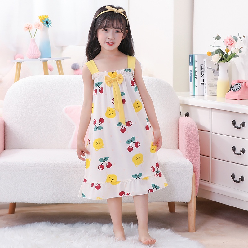 Đầm Ngủ Hai Dây 95-150cm In Họa Tiết Hoạt Hình Dễ Thương Dành Cho Bé Gái