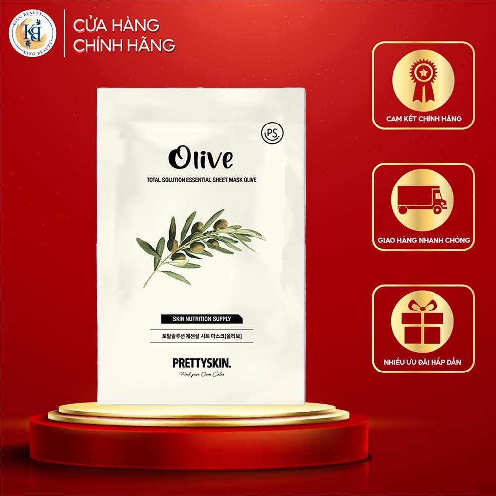 Mặt Nạ Tinh Chất Olive Dưỡng Ẩm, Chỗng Lão Hoá Prettyskin Total Solution Essential Sheet Mask 23ml - OLIVE