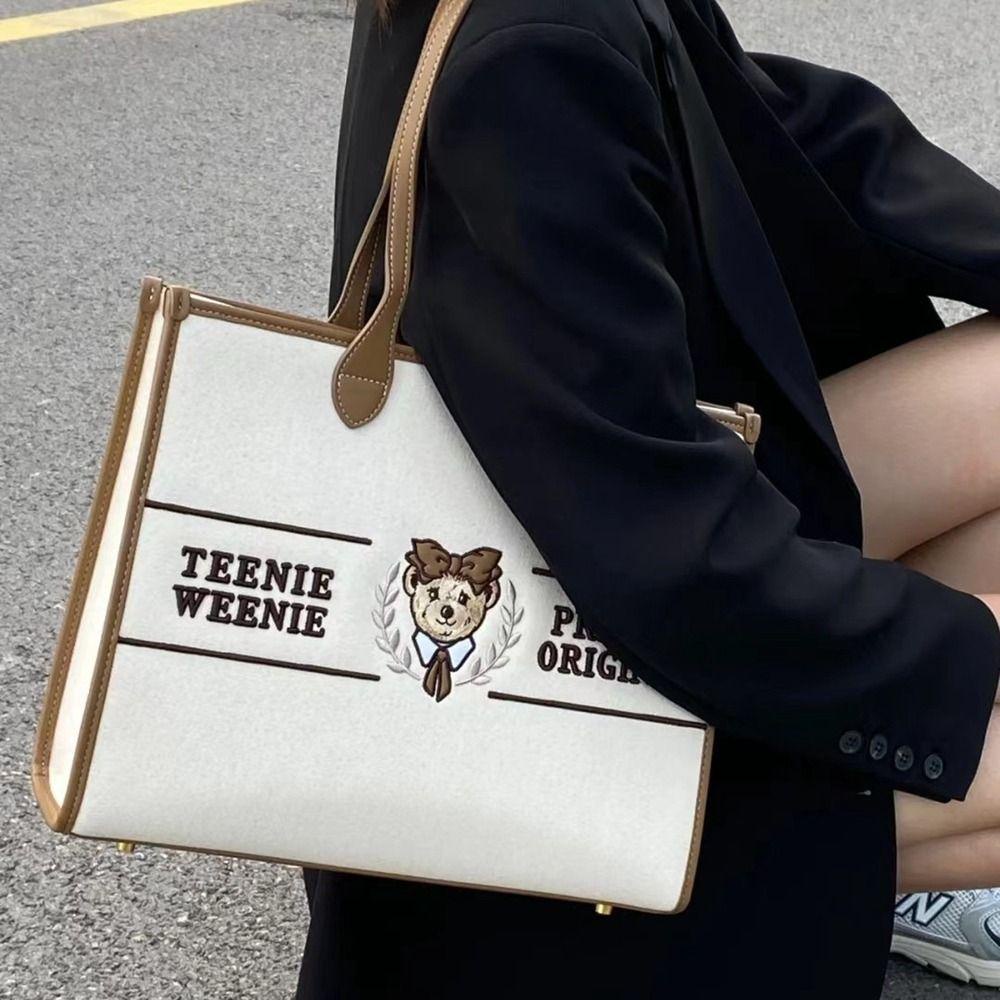 QQMALL Túi Tote Đeo Vai / Xách Tay Cỡ Lớn In Họa Tiết Chú Gấu Dễ Thương Thời Trang Cho Nữ