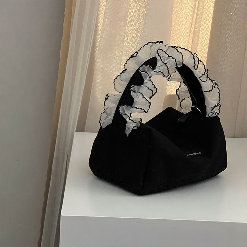 Túi Đựng Mỹ Phẩm Vải canvas Phối Ren Thời Trang Cao Cấp Cho Nữ