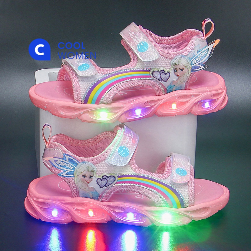 Giày Sandal Công Chúa Đi Biển Mùa Hè 2023 Phong Cách Mới Có Đèn Cho Bé Gái