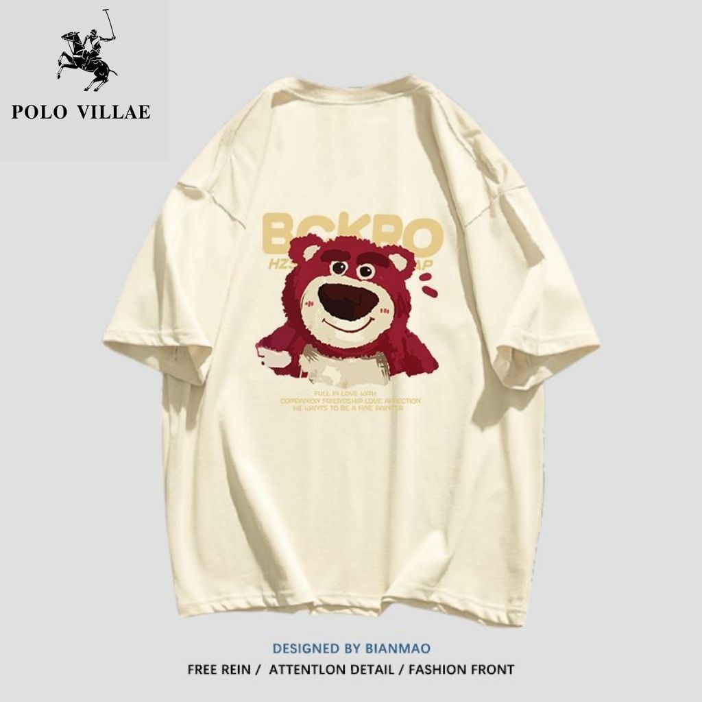 Áo Thun Tay Ngắn Dáng Rộng In Hình Gấu Và Dâu Tây Dễ Thương Thời Trang Mùa Hè Cho Nữ