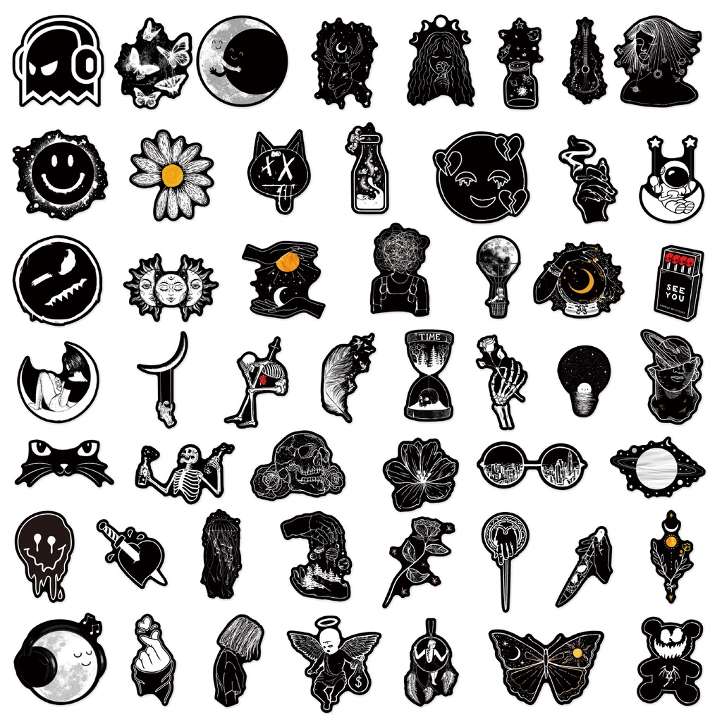 ❉ Hài hước. Miếng Dán Nghệ Thuật Màu Đen Series 01 ❉ Bộ 50 Sticker Chống Thấm Nước Họa Tiết Doodle Hợp Thời Trang