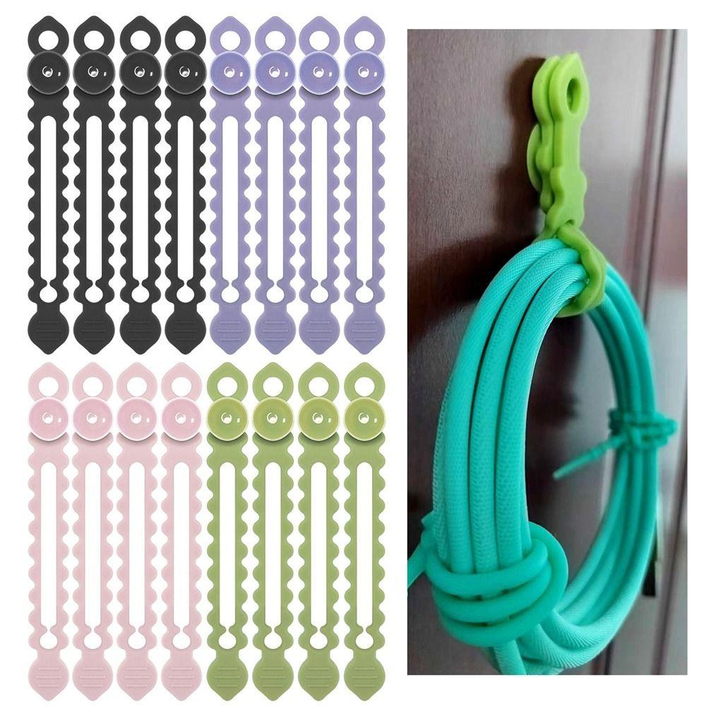 .Set 10 Dây Quấn Cáp Bằng Silicone Có Cốc Hút Tái Sử Dụng Tiện Lợi