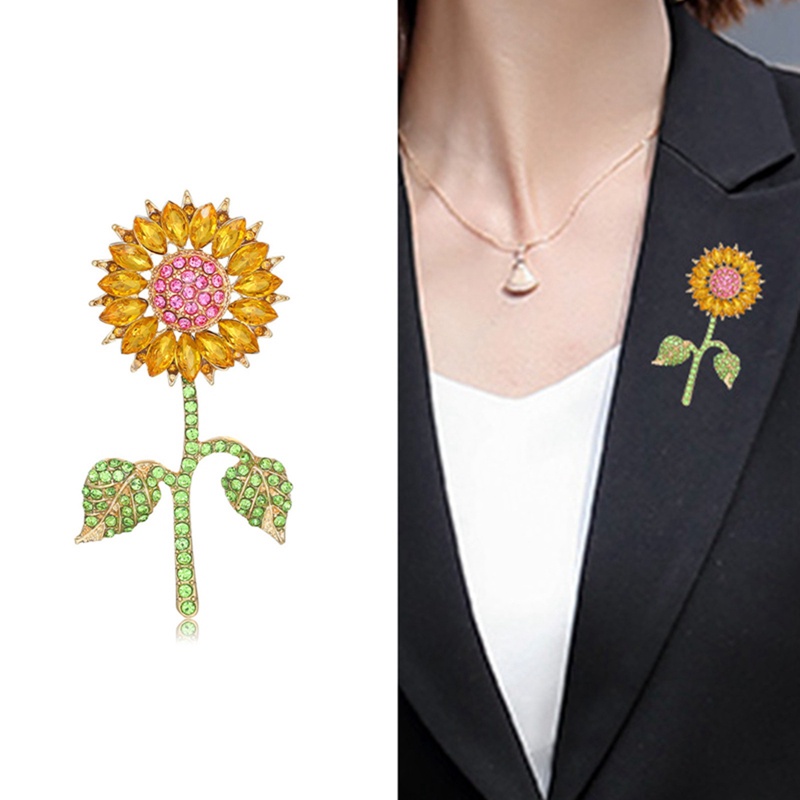 Ghim Cài Áo Hình Hoa Hướng Dương 2 Lá Tráng Men Thời Trang Cho Nữ