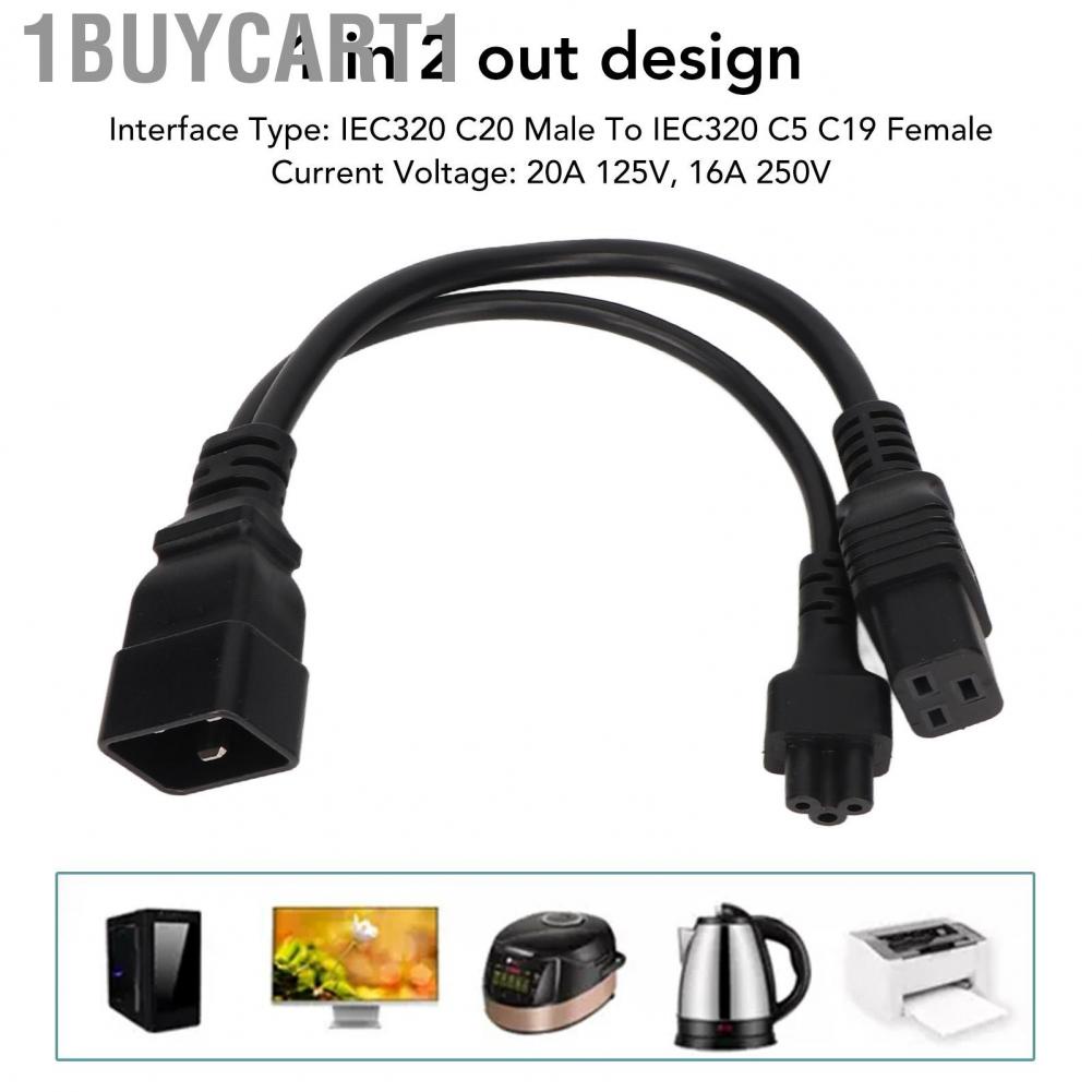 1buycart1 IEC320 C20 Male To C5 C19 Female Cable  1 in 2 Out Tension Resistant Y Splitter Cord 125-250V for Electronic Scales