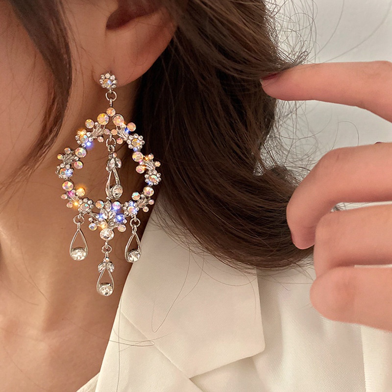 Fancy Baroque Bông Tai Mạ Bạc 925 Dáng Dài Hình Giọt Nước Rỗng Đính Đá Sang Trọng Cổ Điển Phong Cách Âu Mỹ Dành Cho Nữ