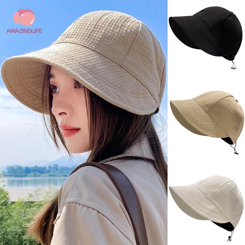 Nón Tai Bèo Vành Rộng Chống Tia Uv Kiểu Dây Rút Phong Cách Hàn Quốc