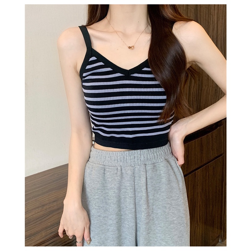 Áo Tank Top Dáng Ôm Kẻ Sọc Kiểu Vintage Thời Trang Mùa Hè Cho Nữ