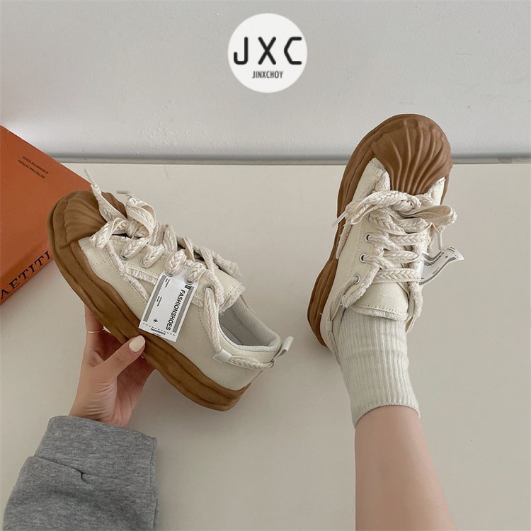 JINxCHOY Giày thể thao JINXCHOY vải canvas mũi tròn thắt dây màu trơn thời trang đơn giản thoải mái dễ phối đồ