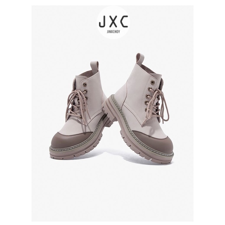 JINxCHOY Giày bốt martin JINXCHOY mũi tròn cột dây đế tăng chiều cao thoải mái phong cách Anh Quốc cổ điển thời trang mới