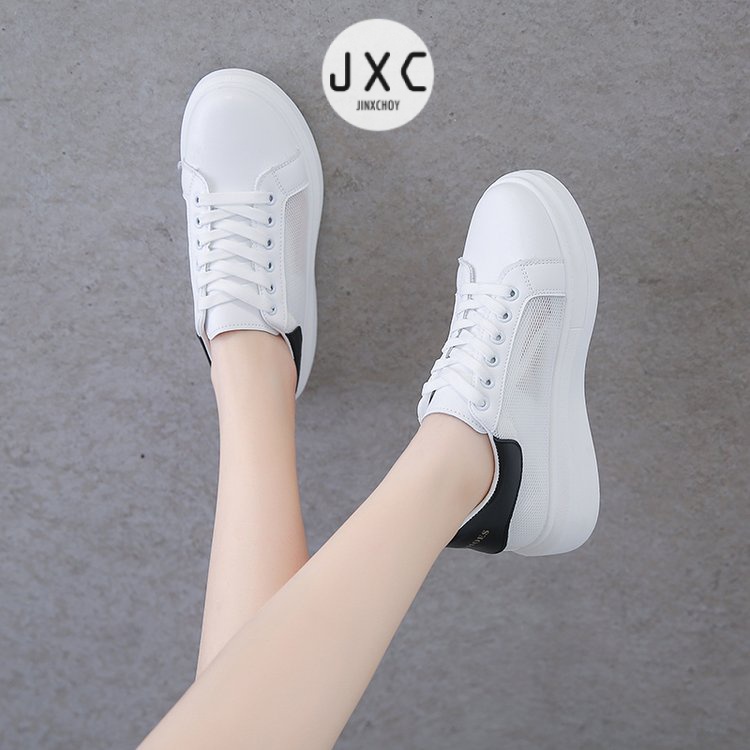 JINxCHOY Giày Thể Thao Trắng Mũi Tròn Cột Dây Thoáng Khí Thoải Mái Phong Cách Mới
