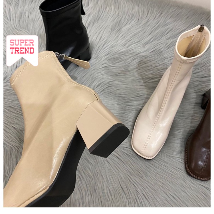 Giày Cao Gót Mũi Tròn Phối Khóa Kéo Sau Thời Trang Dành Cho Nữ