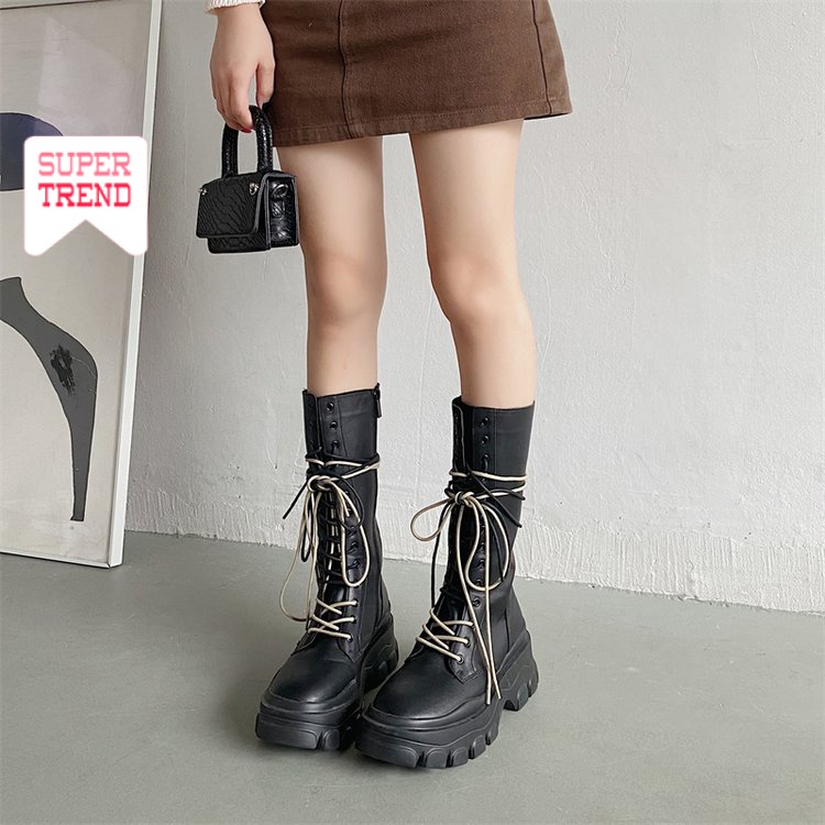 Giày Bốt Cổ Cao Vừa Có Khóa Kéo Phía Trước Thiết Kế Thoải Mái Phong Cách Retro Mỹ Hàng Mới