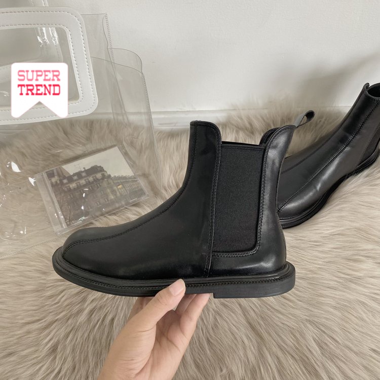 Giày Bốt Ống Ngắn Mũi Tròn Màu Trơn Thoải Mái Thời Trang