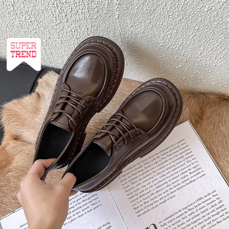 Giày Oxford Mũi Tròn Thắt Dây Thiết Kế Mới Năng Động Thời Trang