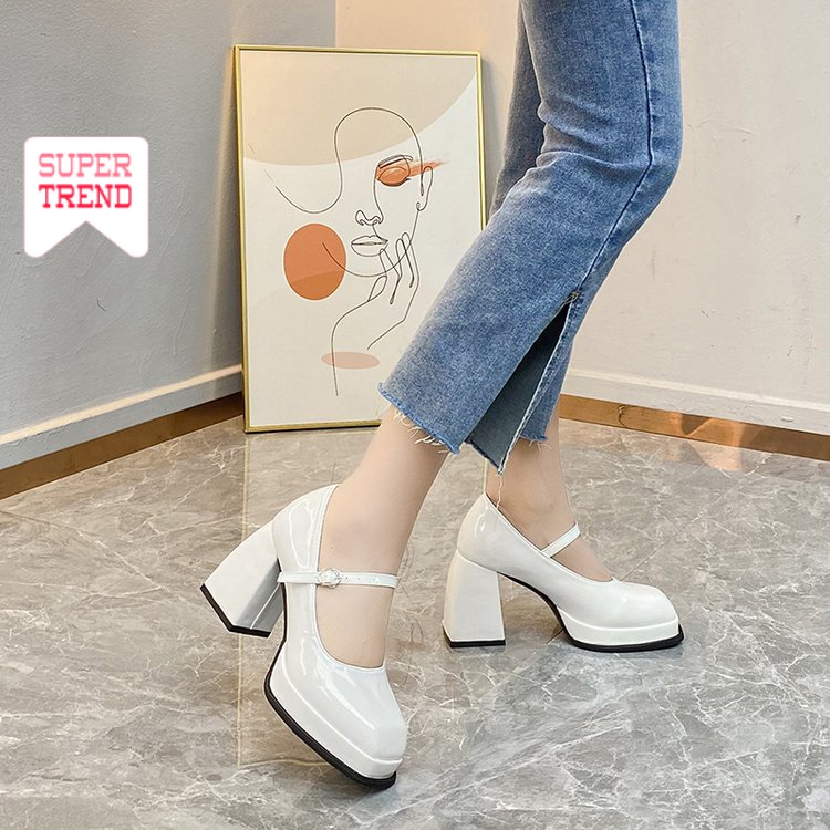 Giày Cao Gót Mũi Tròn Đế Dày Phối Khóa Cài Thiết Kế Mới Cao Cấp Thời Trang