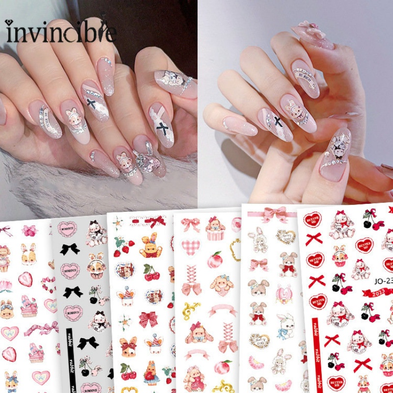 1 Tấm Hình Dán Móng Tay Họa Tiết Thỏ Hoạt Hình Phong Cách Lolita Xinh Xắn