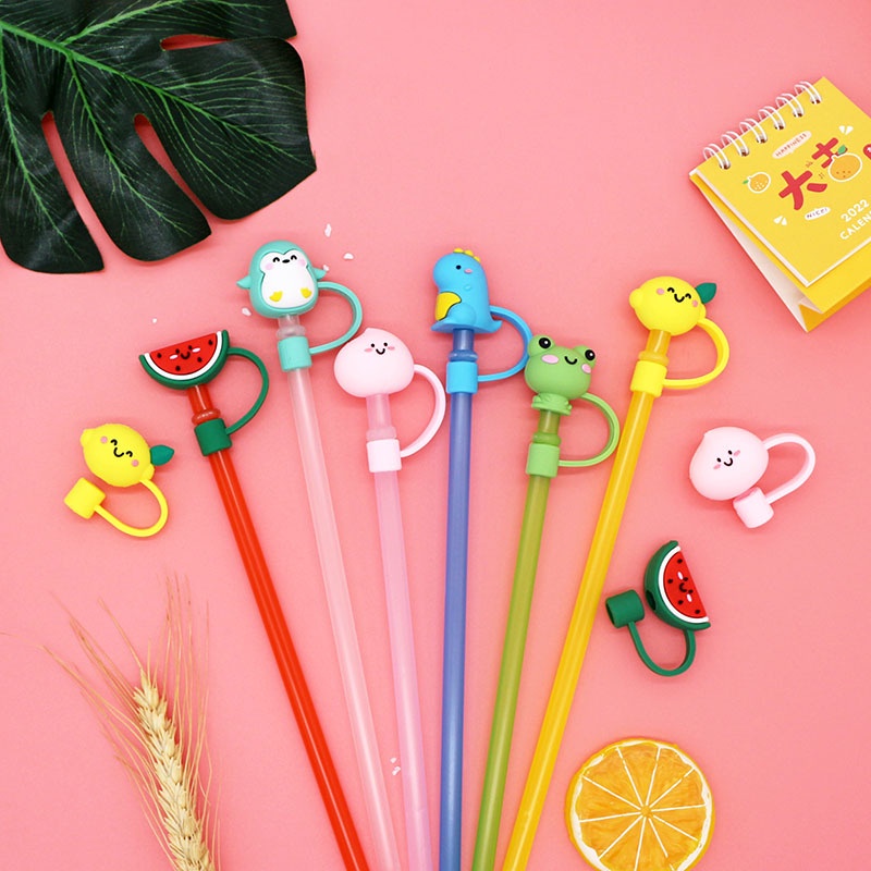 1 Nắp Đậy Ống Hút Thủy Tinh Bằng Silicone Chống Bụi Hình Động Vật Hoạt Hình Tái Sử Dụng Được